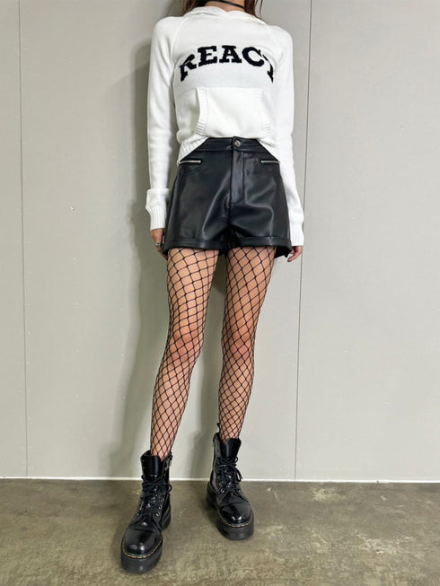 ダブルジップフェイクレザーショートパンツ